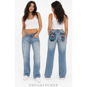 Anthony Frym New London USA Exclusive Y2K Jeans Women 29 Embroidered Heart Denim